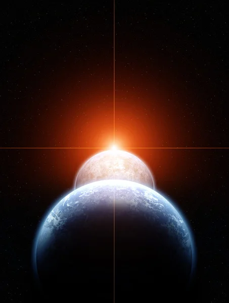 Ay ve güneş ile Dünya gezegeni — Stok fotoğraf