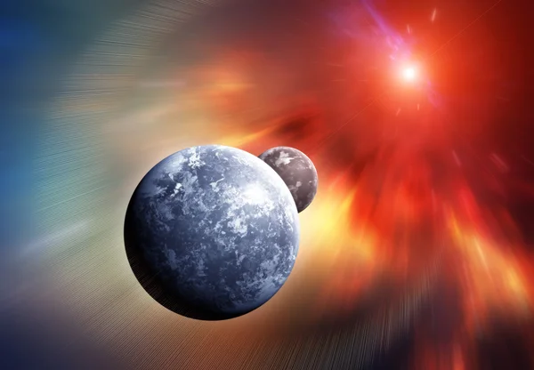 Planet earth ay ve arka plan üzerinde renkli Bulutsusu