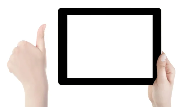 손을 잡고 빈 화면 디지털 태블릿 — 스톡 사진