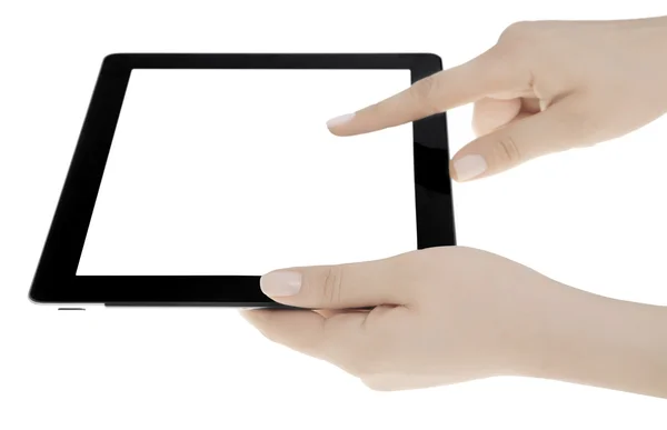 Mano sosteniendo la pantalla en blanco Tableta digital — Foto de Stock
