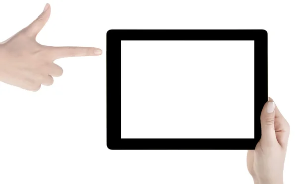 Рука тримає порожній екран Цифровий планшет — стокове фото