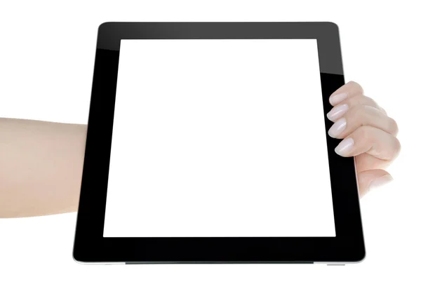 손을 잡고 빈 화면 디지털 태블릿 — 스톡 사진