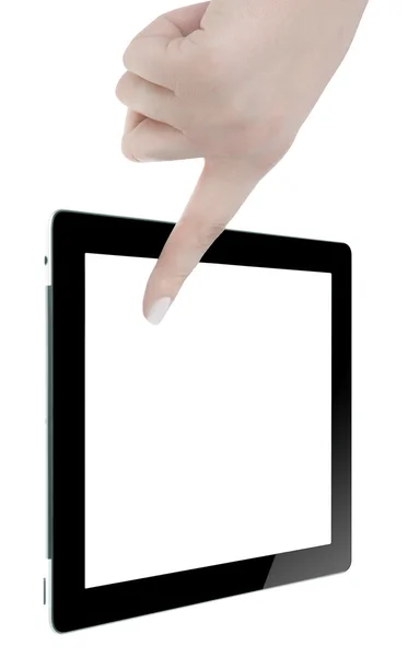 Ręka trzyma pusty tęcza cyfrowy tablicowy — Zdjęcie stockowe