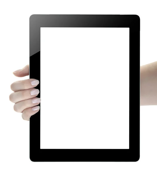 Mano sosteniendo la pantalla en blanco Tableta digital — Foto de Stock