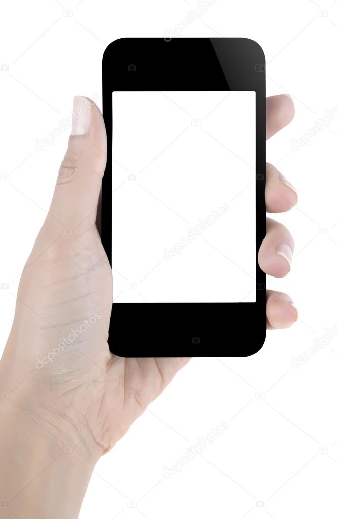 Hand holding blank screen mobile phone
