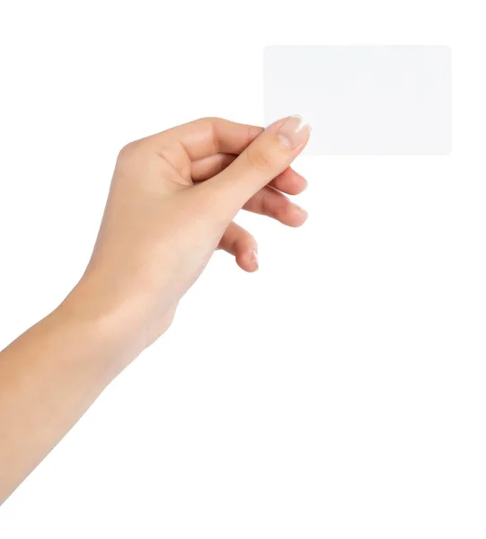 Mão Segurando Cartão Branco Isolado Com Caminho Recorte — Fotografia de Stock