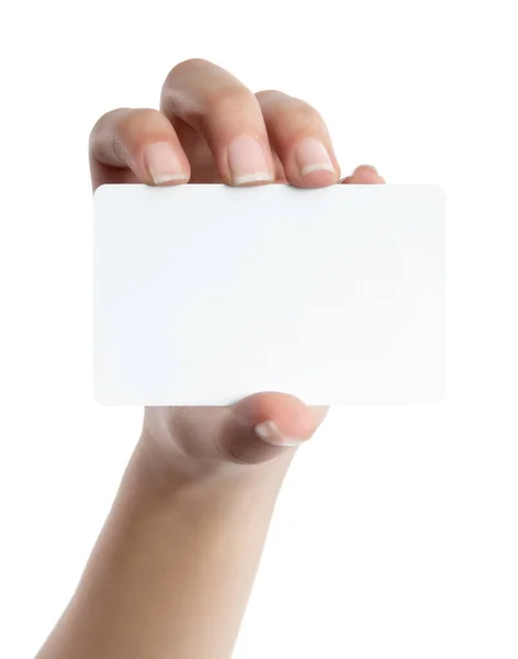 Hand Holding Blank Card Isolated Clipping Path — Stock Photo, Image