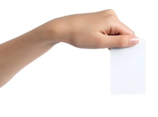 Hand Holding Blank Card Isolated Clipping Path — Stock Photo, Image