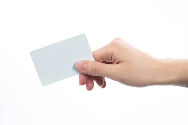 Hand Holding Blank Card Isolated Clipping Path — Stock Photo, Image