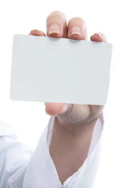 Cartão Visita Branco Mão Mulher — Fotografia de Stock