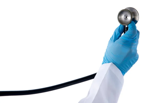 Doctor Holding Stethoscope White Background — Stock Photo, Image
