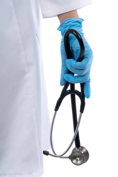 Doctor Holding Stethoscope White Background — Stock Photo, Image