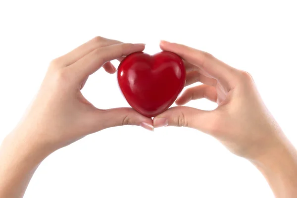 Female Hand Holding Cut Out Paper Heart Isolated White Background — Stockfoto