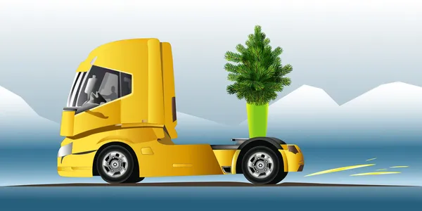 Camion con albero verde — Vettoriale Stock