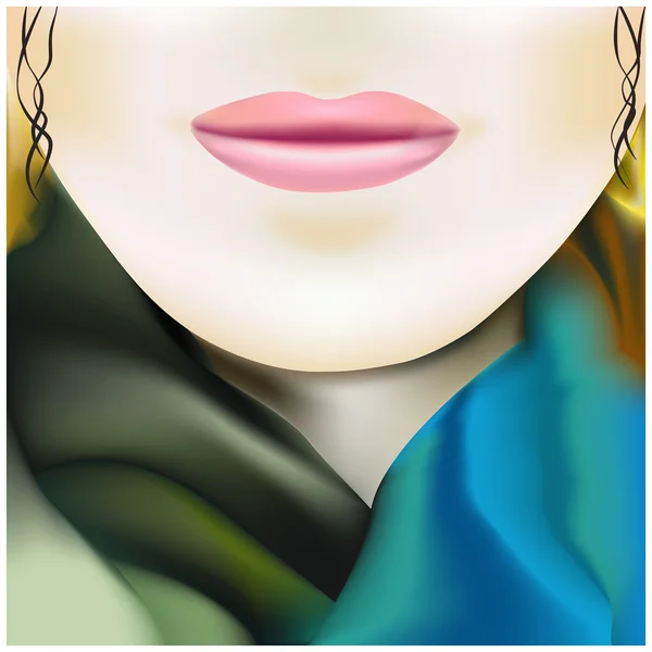 Beautiful girl in colored silk scarf — Stock Vector