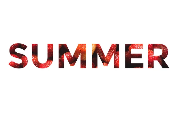 Palabra de verano hecha de fresas frescas aisladas sobre fondo blanco —  Fotos de Stock