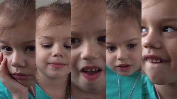 Vídeo Colagem Engraçado Feliz Little Kid Close Pré Escolar Menina — Vídeo de Stock