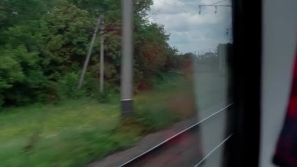 Side View High Speed Turning Train Landscape Beautiful Nature Wild — Stock Video