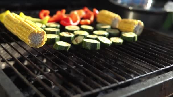 Fresh Grilled Vegetables Barbecue Dinner Healthy Food Summer Family Evening — 图库视频影像