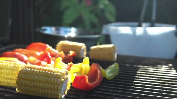 Legumes Grelhados Frescos Churrasco Para Jantar Comida Saudável Verão Noite — Vídeo de Stock