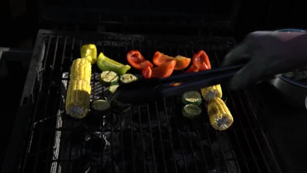 Fresh Grilled Vegetables Barbecue Dinner Healthy Food Summer Family Evening — Vídeos de Stock
