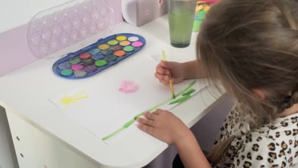 Talented Creative Child Girl Female Artist Draws Her Hands Paper — Wideo stockowe