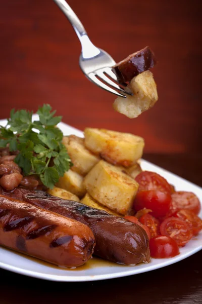 Sausage served — Stock Photo, Image