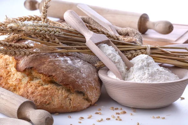 Pan, trigo y harina — Foto de Stock