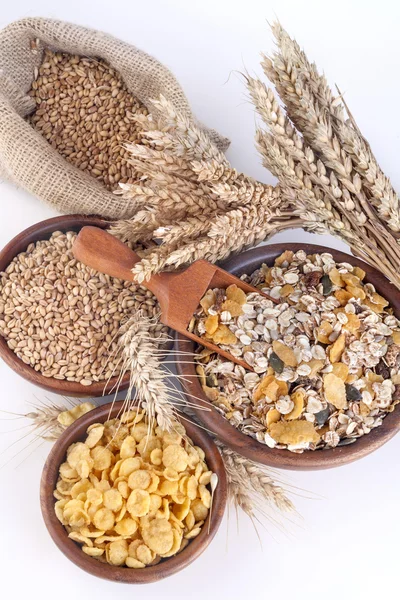Muesli, cornflakes and ripe wheat — Stock Photo, Image