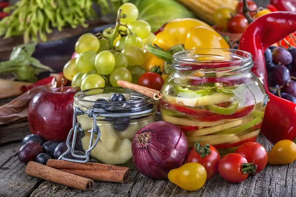 Canned pepper and pear — Stock Image Canned pepper and pear Stock Image