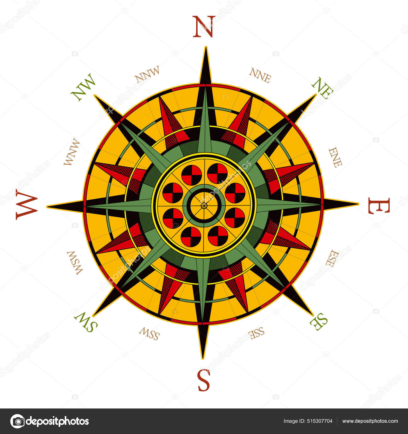 Vintage Drawing Wind Rose Marked Sides World Stock Illustration by