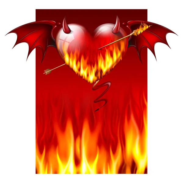 Evil Heart Horns Wings Burning Flames Burning Arrow Association All — Stock Photo, Image