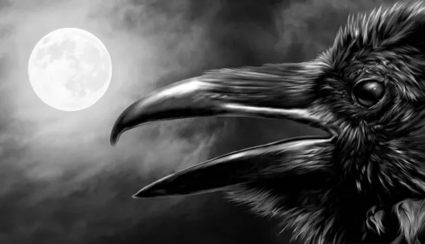 Kruk Pod Czarnym Nocnym Niebem Oświetlony Pełnią Księżyca Ustawienie Gotyckie — Zdjęcie stockowe
