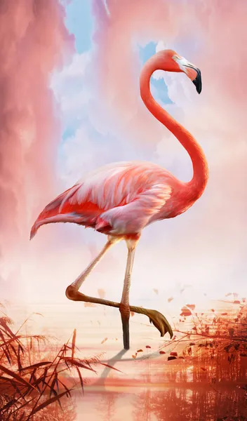 Flamingo Doce Romântico Desenho Realista Pássaro Amado Como Símbolo Elegância — Fotografia de Stock