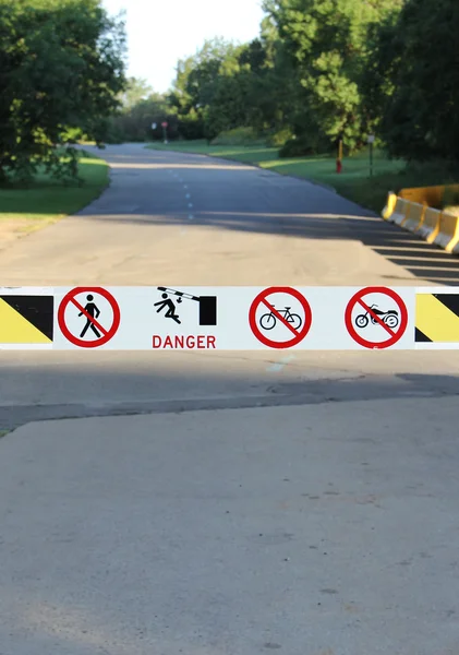 Road Gate with Danger and Interdiction Signs — Stock Photo, Image