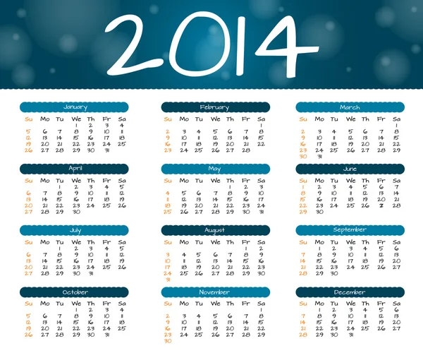 Calendario del año 2014 — Vector de stock