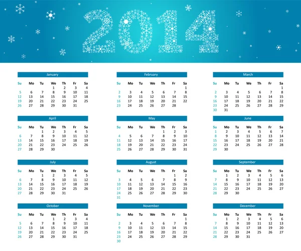 2014 calendario de copos de nieve — Vector de stock