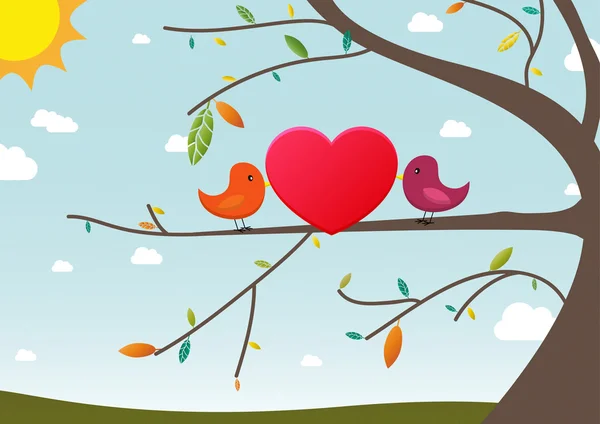 Aşk kuşları Sevgililer günü kartı — Stok Vektör