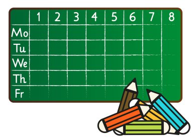 School timetable in greenboard (blackboard) style clipart