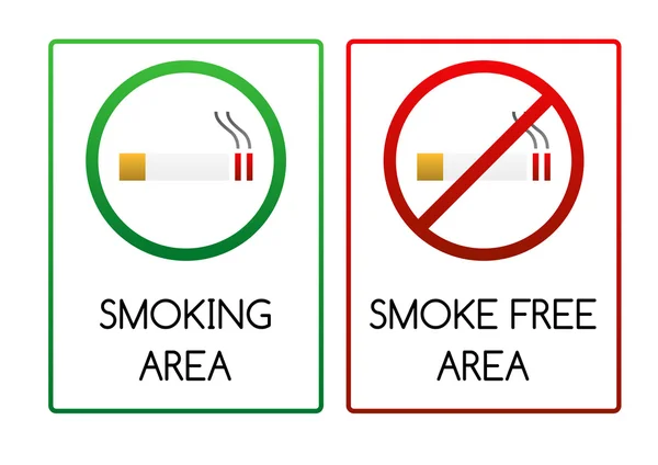 Signs for smoking and smoke free area — Stock Vector