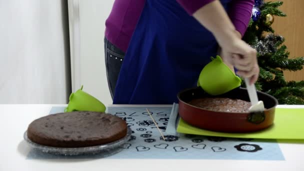 Retirar la torta de la forma de hornear — Vídeos de Stock
