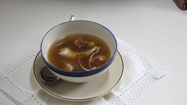 Bowl of seafood soup — Stock Video