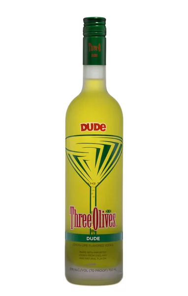 Bottiglia di tre olive Dude Vodka — Foto Stock