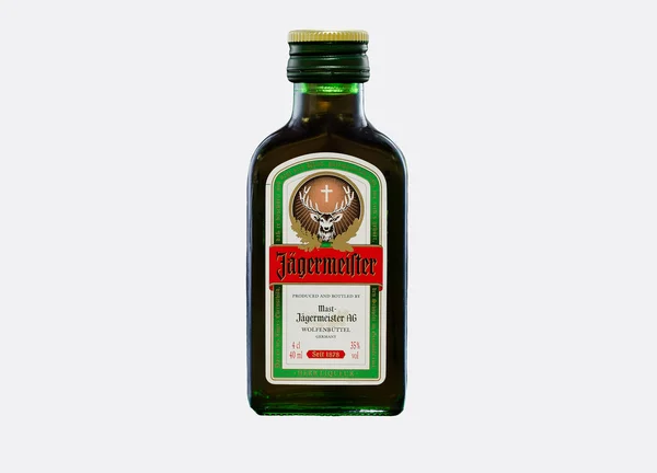 Miniature bottle of Jagermeister — Stock Photo, Image