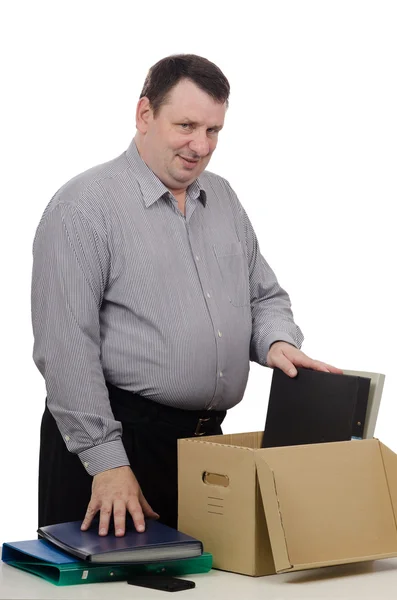 Fat middle-aged man got a new job — Stock Photo, Image