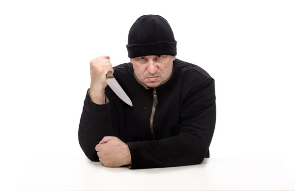 Large kitchen knife in the hands of killer — Stock Photo, Image