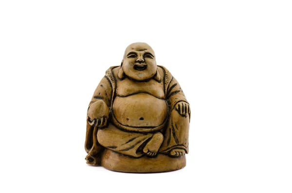 Sittande buddha håller kokos i högra hand — Stockfoto