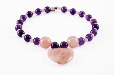 Amethyst necklace with rose quartz heart clipart