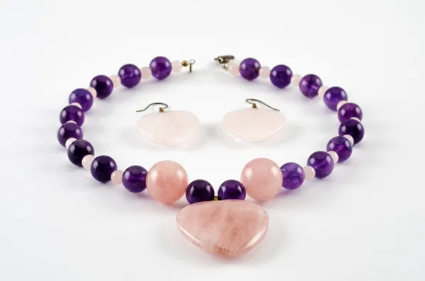 Necklace with amethyst and rose quartz — Stock Photo, Image