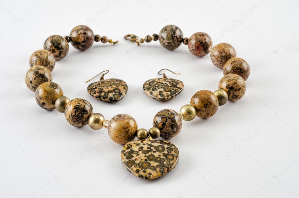 Jasper leopard skin necklace and earings